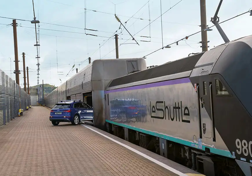 Car driving on to LeShuttle train